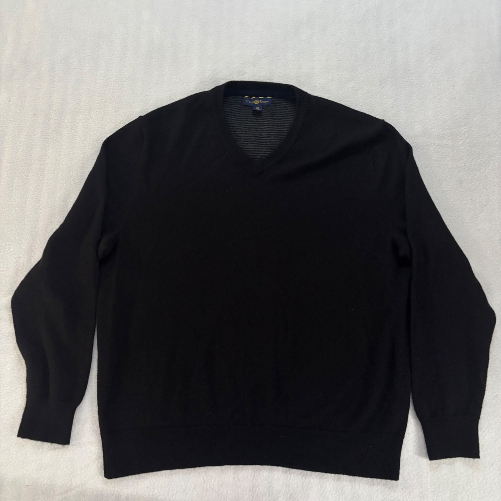 Club Room Mens Black Merino Wool Blend V-Neck Pullover Sweater Size M